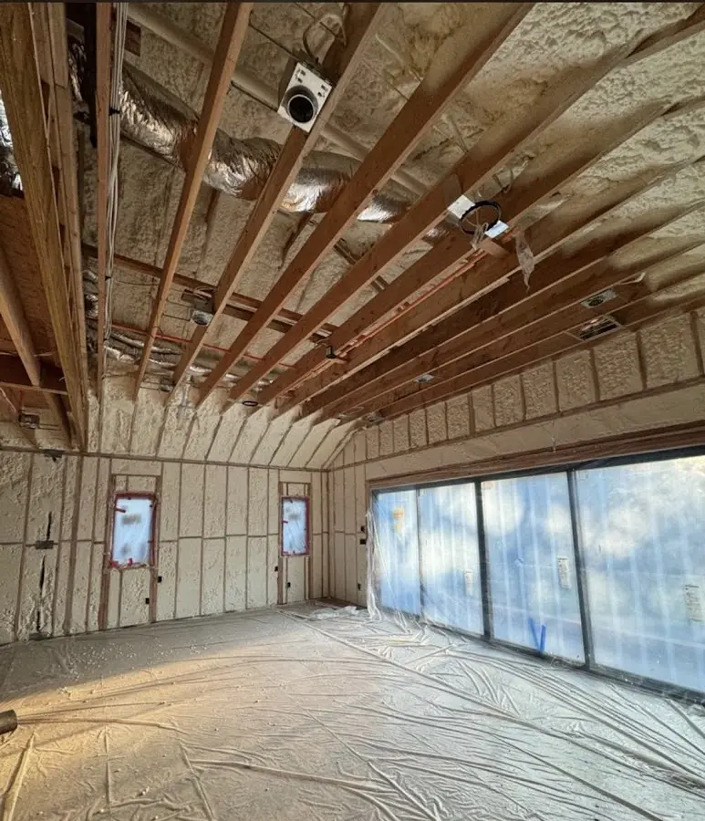Interior walls and ceiling insulated with spray foam during new construction in Plattsmouth